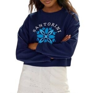 Francesca’s Santorini Cropped Long Sleeve Sweatshirt Large Greece Crewneck Light